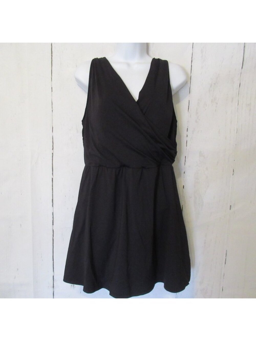 Lands End Swimdress 16W Black Swimsuit One Piece Ruched Modest Plus Size